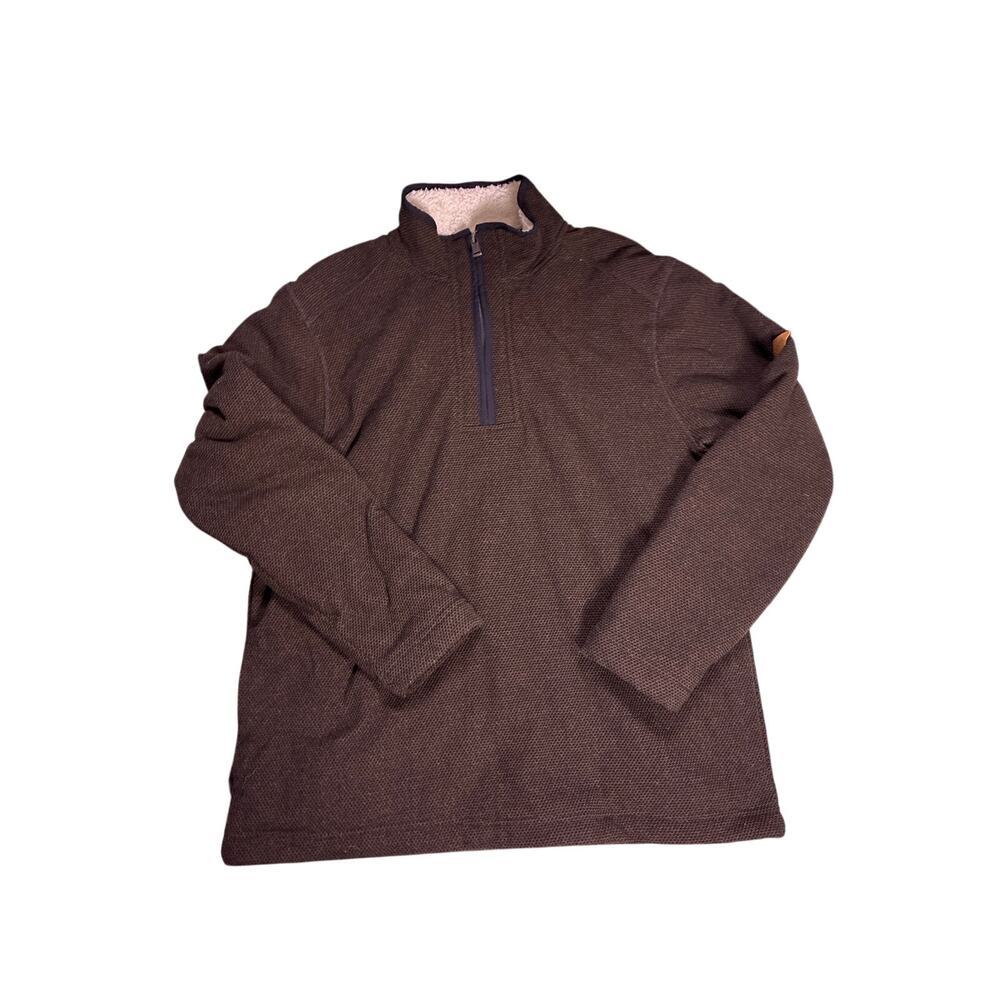 VTG Orvis Sherpa Lined Quarter Zip Fleece Mens Medium Brown Cream Patch Gorpcore